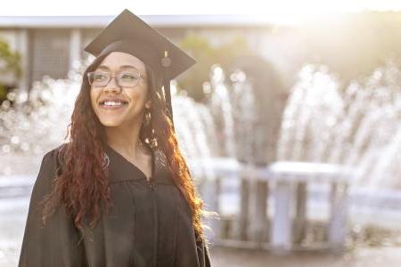 Graduate at fountain